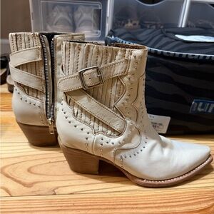 Freebird Cream Ankle Boots with Buckle Detail